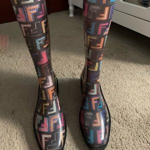 Fendi Zucca Wedge Rain Boots